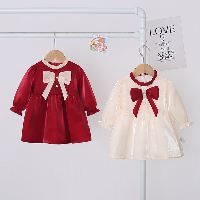 Baby Kid Girls Color-blocking Bow Dresses Wholesale 220909583