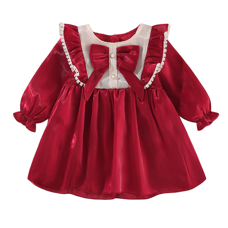 Baby Girls Color-blocking Bow Dressy Dresses Wholesale 220909601