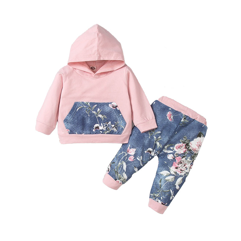 2 Pieces Set Baby Girls Flower Print Hoodies Swearshirts And Pants Wholesale 220914177