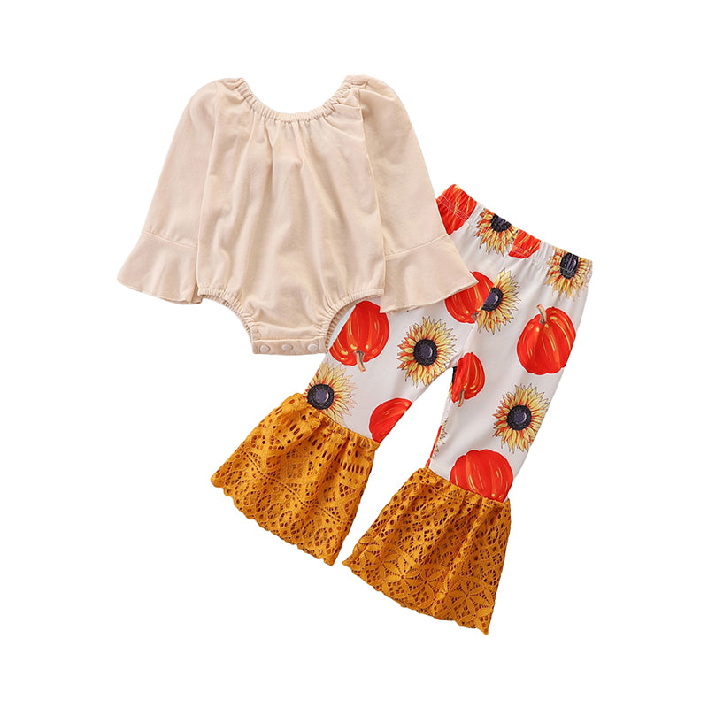 2 Pieces Set Baby Girls Halloween Solid Color Print Rompers And Lace Pants Wholesale 220914197