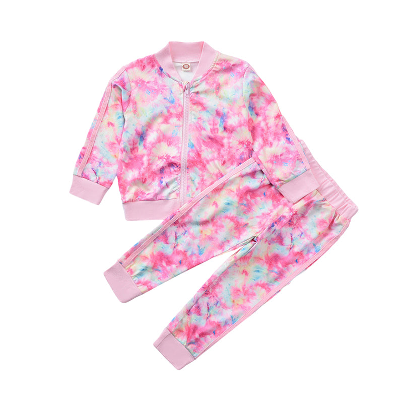 2 Pieces Set Baby Kid Girls Color-blocking Tie Dye Jackets Outwears And Pants Wholesale 220914210