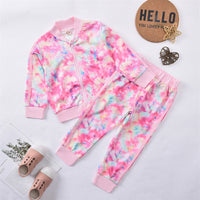 Load image into Gallery viewer, 2 Pieces Set Baby Kid Girls Color-blocking Tie Dye Jackets Outwears And Pants Wholesale 220914210
