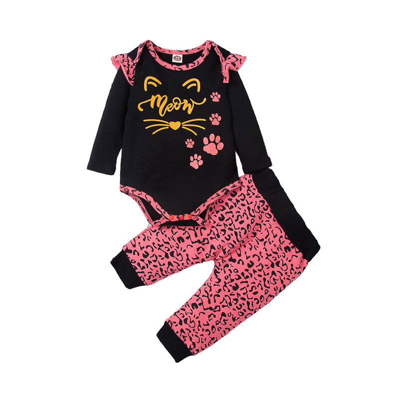 2 Pieces Set Baby Girls Letters Animals Print Rompers And Leopard Pants Wholesale 220914238
