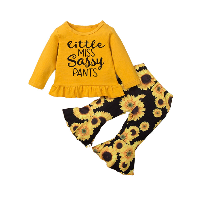 2 Pieces Set Baby Kid Girls Letters Print Tops And Flower Pants Wholesale 220914257