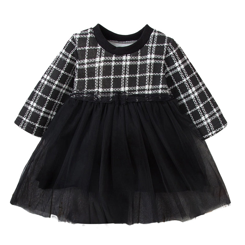 Baby Kid Girls Color-blocking Checked Dresses Wholesale 220914314