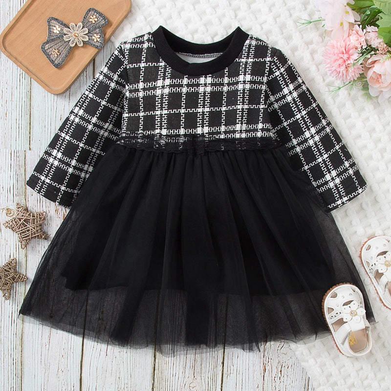 Baby Kid Girls Color-blocking Checked Dresses Wholesale 220914314