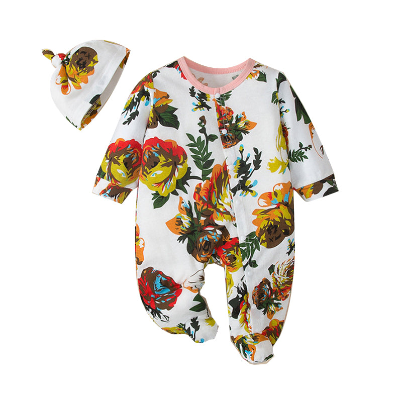 Baby Unisex Flower Print Jumpsuits Wholesale 220914368