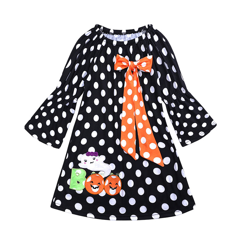 Baby Kid Girls Polka dots Cartoon Print Halloween Dresses Wholesale 22091437