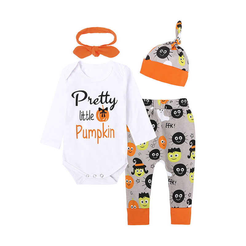 3 Pieces Set Baby Unisex Halloween Letters Cartoon Print Rompers Color-blocking Pants And Hats Wholesale 22091439