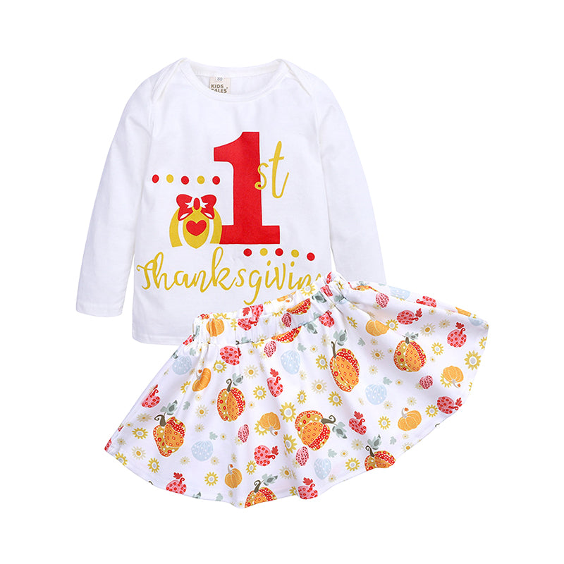 2 Pieces Set Baby Kid Girls Letters Cartoon Print Tops And Graphic Skirts Wholesale 22091442