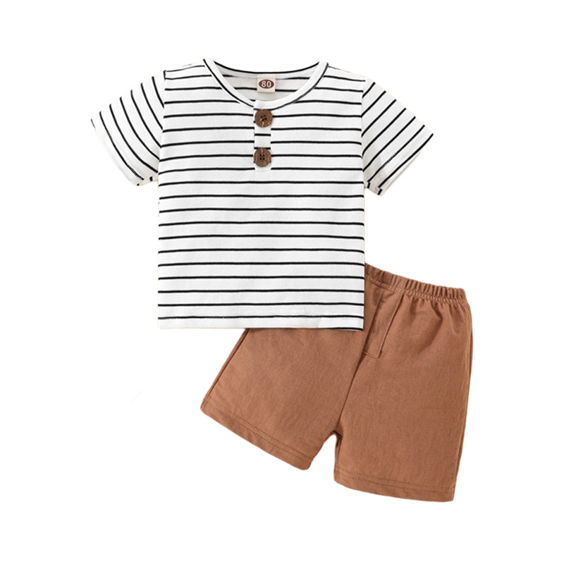 2 Pieces Set Baby Kid Boys Striped T-Shirts And Solid Color Shorts Wholesale 220914422