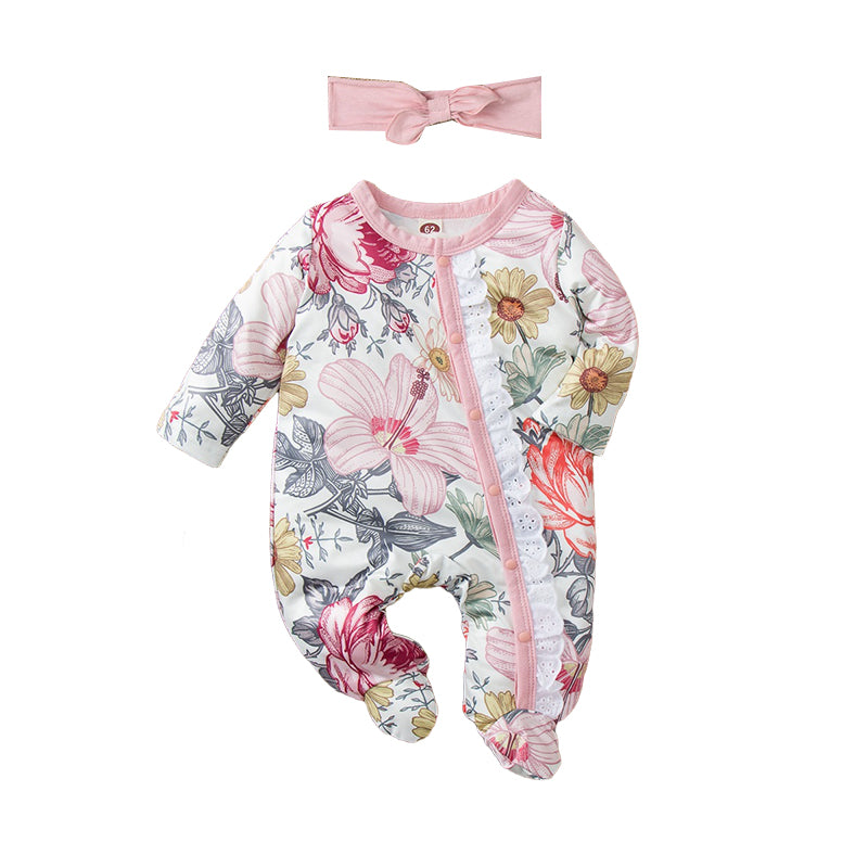Baby Girls Flower Lace Print Jumpsuits Wholesale 220914423