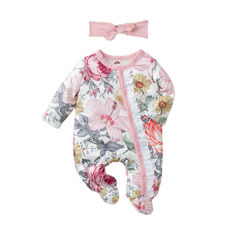 Baby Girls Flower Print Jumpsuits Wholesale 220914439