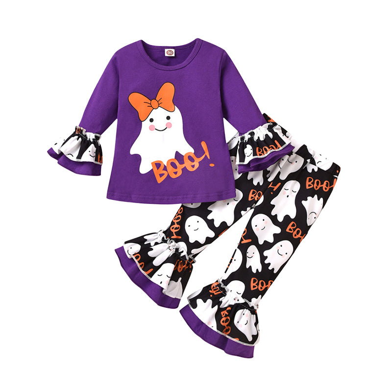 2 Pieces Set Baby Kid Girls Halloween Letters Print Tops And Cartoon Pants Wholesale 220914456