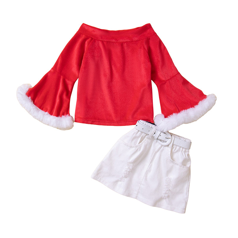 2 Pieces Set Baby Kid Girls Christmas Solid Color Tops And Skirts Wholesale 220914469