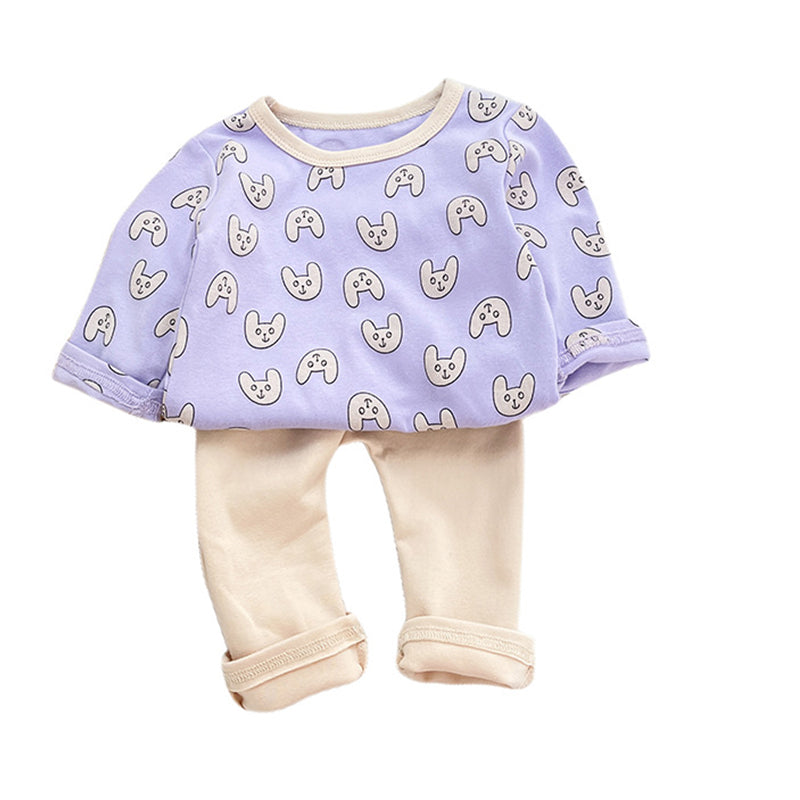 2 Pieces Set Baby Unisex Cartoon Print Tops And Solid Color Pants Wholesale 220914488