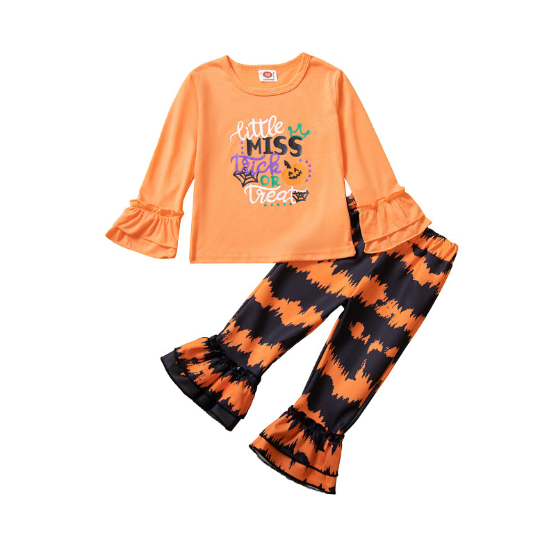 2 Pieces Set Baby Kid Girls Halloween Letters Cartoon Print Tops And Striped Pants Wholesale 220914521