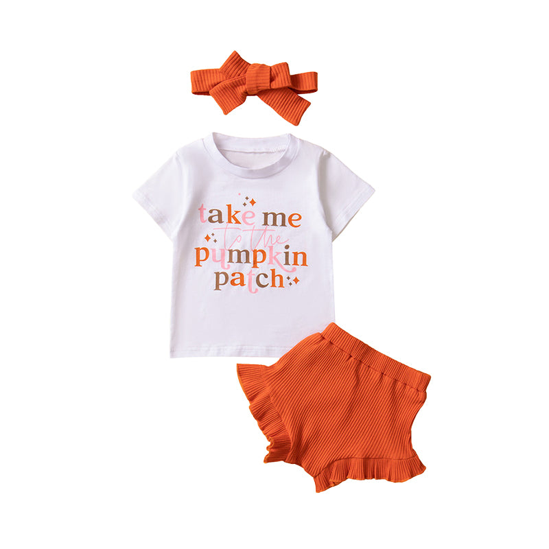 3 Pieces Set Baby Girls Letters T-Shirts Solid Color Shorts And Bow Headwear Wholesale 220914525