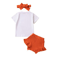 Load image into Gallery viewer, 3 Pieces Set Baby Girls Letters T-Shirts Solid Color Shorts And Bow Headwear Wholesale 220914525
