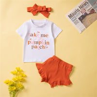 Load image into Gallery viewer, 3 Pieces Set Baby Girls Letters T-Shirts Solid Color Shorts And Bow Headwear Wholesale 220914525
