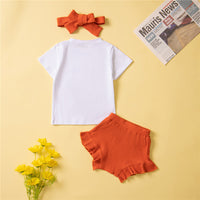 Load image into Gallery viewer, 3 Pieces Set Baby Girls Letters T-Shirts Solid Color Shorts And Bow Headwear Wholesale 220914525
