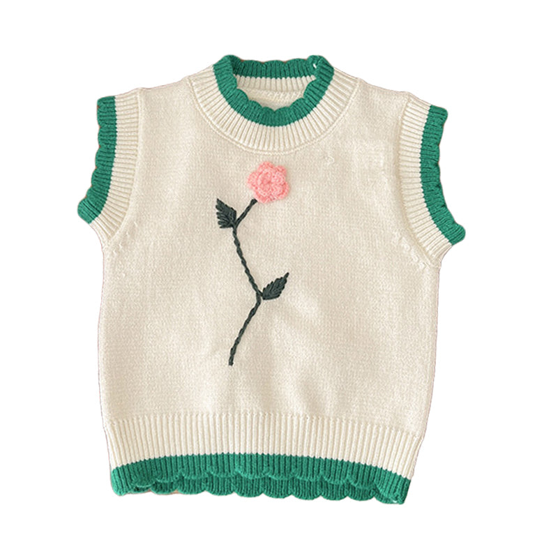 Baby Girls Color-blocking Flower Vests Waistcoats Knitwear Wholesale 220914600