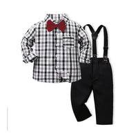 Load image into Gallery viewer, 2 Pieces Set Baby Kid Boys Birthday Party Striped Bow Shirts And Solid Color Jumpsuits Wholesale 220916178

