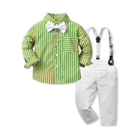 Load image into Gallery viewer, 2 Pieces Set Baby Kid Boys Birthday Party Striped Bow Shirts And Solid Color Jumpsuits Wholesale 220916178
