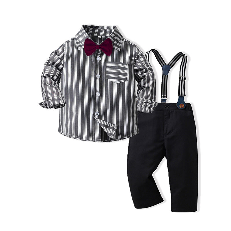 2 Pieces Set Baby Kid Boys Birthday Party Striped Bow Shirts And Solid Color Jumpsuits Wholesale 220916178