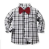 Load image into Gallery viewer, 2 Pieces Set Baby Kid Boys Birthday Party Striped Bow Shirts And Solid Color Jumpsuits Wholesale 220916178
