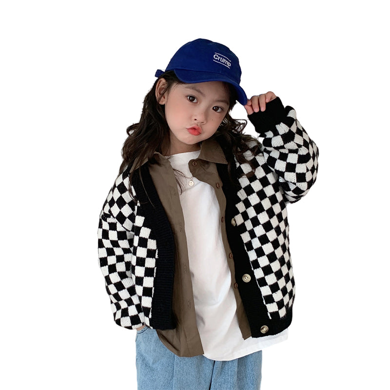 Baby Kid Unisex Checked Cardigan Knitwear Wholesale 220916366