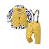 Load image into Gallery viewer, 3 Pieces Set Baby Kid Boys Birthday Party Flower Bow Print Shirts And Vests Waistcoats And Solid Color Jumpsuits Wholesale 220916372
