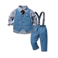 Load image into Gallery viewer, 3 Pieces Set Baby Kid Boys Birthday Party Flower Bow Print Shirts And Vests Waistcoats And Solid Color Jumpsuits Wholesale 220916372

