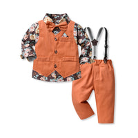 Load image into Gallery viewer, 3 Pieces Set Baby Kid Boys Birthday Party Flower Bow Print Shirts And Vests Waistcoats And Solid Color Jumpsuits Wholesale 220916372
