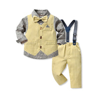 Load image into Gallery viewer, 3 Pieces Set Baby Kid Boys Birthday Party Flower Bow Print Shirts And Vests Waistcoats And Solid Color Jumpsuits Wholesale 220916372
