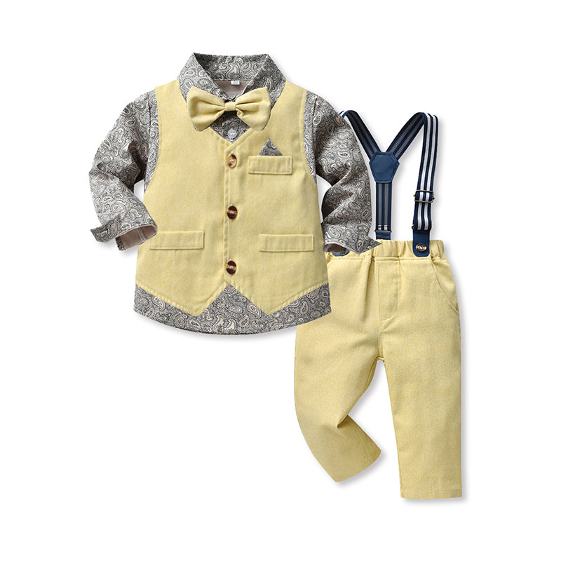 3 Pieces Set Baby Kid Boys Birthday Party Flower Bow Print Shirts And Vests Waistcoats And Solid Color Jumpsuits Wholesale 220916372