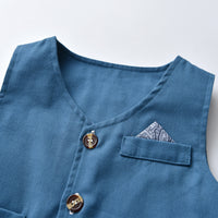 Load image into Gallery viewer, 3 Pieces Set Baby Kid Boys Birthday Party Flower Bow Print Shirts And Vests Waistcoats And Solid Color Jumpsuits Wholesale 220916372
