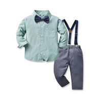 Load image into Gallery viewer, 2 Pieces Set Baby Kid Boys Birthday Party Striped Checked Bow Shirts And Solid Color Jumpsuits Wholesale 220916376
