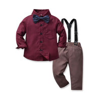 Load image into Gallery viewer, 2 Pieces Set Baby Kid Boys Birthday Party Striped Checked Bow Shirts And Solid Color Jumpsuits Wholesale 220916376
