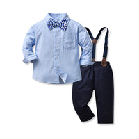 Load image into Gallery viewer, 2 Pieces Set Baby Kid Boys Birthday Party Striped Checked Bow Shirts And Solid Color Jumpsuits Wholesale 220916376
