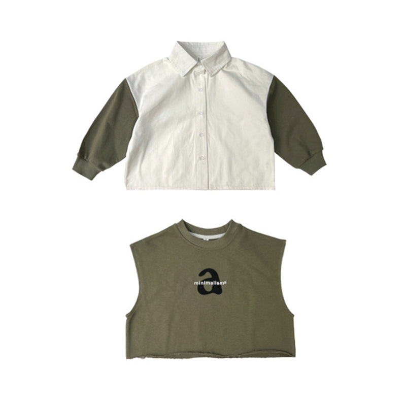 2 Pieces Set Baby Kid Girls Letters Vests Waistcoats And Solid Color Blouses Wholesale 220916404