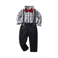 Load image into Gallery viewer, 2 Pieces Set Baby Kid Boys Dressy Checked Plant Bow Print Shirts And Trousers Suits Wholesale 220916409
