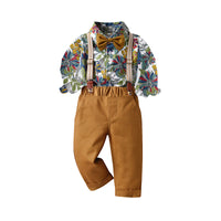 Load image into Gallery viewer, 2 Pieces Set Baby Kid Boys Dressy Checked Plant Bow Print Shirts And Trousers Suits Wholesale 220916409
