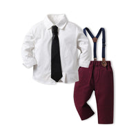 Load image into Gallery viewer, 2 Pieces Set Baby Kid Boys Birthday Party Solid Color Bow Shirts And Checked Jumpsuits Wholesale 220916433
