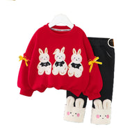 Load image into Gallery viewer, 2 Pieces Set Baby Kid Girls Cartoon Bow Hoodies Swearshirts And Color-blocking Pants Wholesale 220916446

