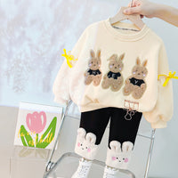 Load image into Gallery viewer, 2 Pieces Set Baby Kid Girls Cartoon Bow Hoodies Swearshirts And Color-blocking Pants Wholesale 220916446
