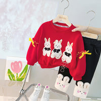 Load image into Gallery viewer, 2 Pieces Set Baby Kid Girls Cartoon Bow Hoodies Swearshirts And Color-blocking Pants Wholesale 220916446
