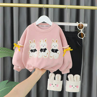 Load image into Gallery viewer, 2 Pieces Set Baby Kid Girls Cartoon Bow Hoodies Swearshirts And Color-blocking Pants Wholesale 220916446
