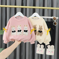 Load image into Gallery viewer, 2 Pieces Set Baby Kid Girls Cartoon Bow Hoodies Swearshirts And Color-blocking Pants Wholesale 220916446
