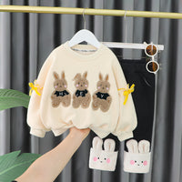 Load image into Gallery viewer, 2 Pieces Set Baby Kid Girls Cartoon Bow Hoodies Swearshirts And Color-blocking Pants Wholesale 220916446
